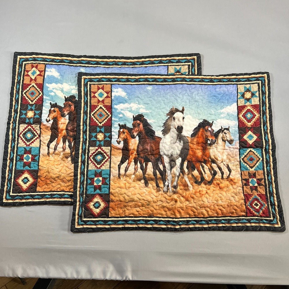 Set Of 2 Collections Etc PillowSham Standard Multicolor Southwest Running Horses